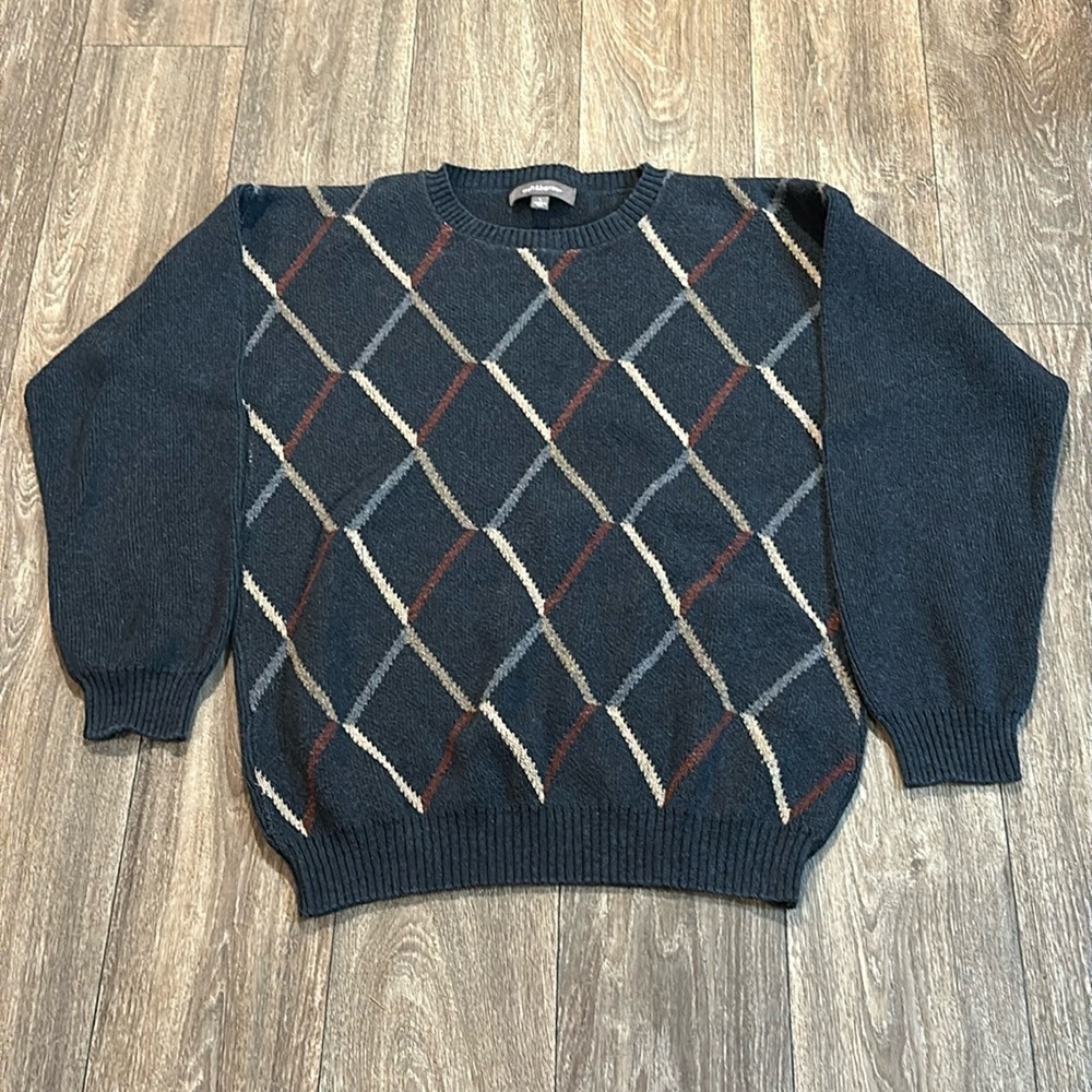 Croft & barrow blue made in USA vintage sweater with diamond plaid